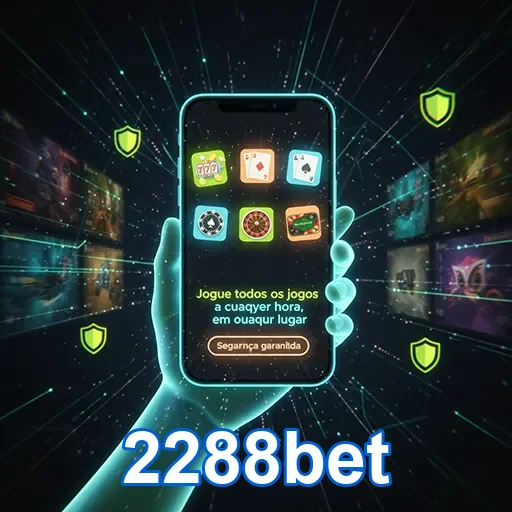 Imagem de celular exibindo a interface do app 2288bet de acesso mobile fácil para casino gaming